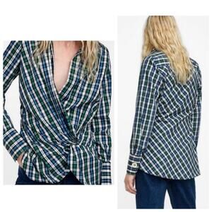 Zara Green and Blue Plaid Blouse